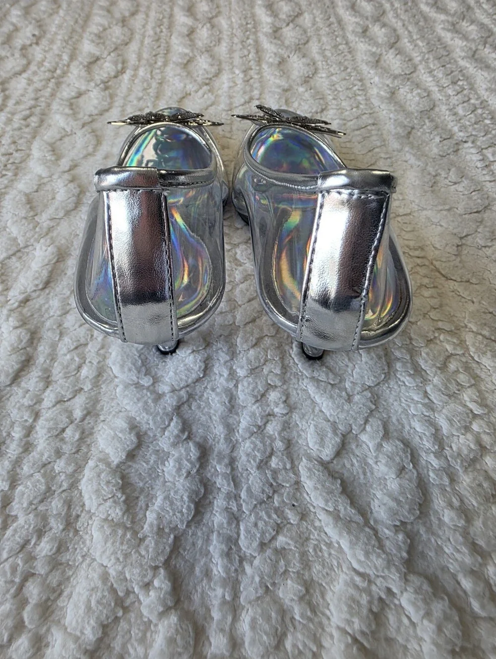 Ellie Silver Holographic Butterfly Clear Kitten Heels Size 7